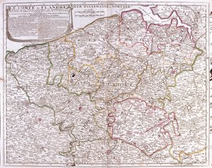 Karta över länet Flandern (dagens västra och östra Flandern i Belgien) (Gravering