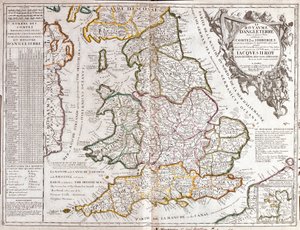 Karta över kungariket England, under James II:s regeringstid (gravyr av Jean Baptiste Nolin