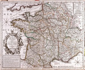 Karta över kungariket Frankrike (gravyr av Jean Baptiste Nolin