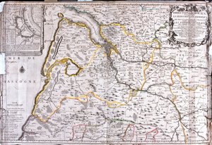 Karta över området runt Bordeaux (Frankrike) (Gravering av Jean Baptiste Nolin