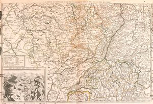 Karta över området runt Rhen (Tyskland, Schweiz, Frankrike) (Gravering