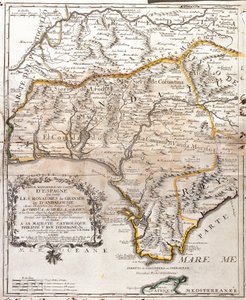 Karta över kungadömena Granada och Andalusien (Spanien) (Gravering av Jean Baptiste Nolin