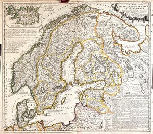 Karta över kungadömena Norge, Sverige och Danmark (Gravering av Jean Baptiste Nolin
