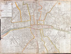 Ruttkarta över Paris och dess förorter av Jean Baptiste Nolin
