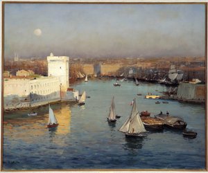 Utsikt över den gamla hamnen i Marseille från Pharo-målningen av Jean Baptiste Olive (1848-1936) Dim. 50x73 cm Obligatoriskt omnämnande: Insamlingsstiftelsen avseende de provence, Marseille av Jean Baptiste Olive