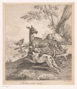 Rådjur attackerade av jakthundar Arrêtés, grymheter, arrêtez (...) (titel på objekt) Jaktscener (serietitel) av Jean Baptiste Oudry