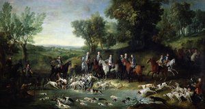 Ludvig XV (1710-1774) Shjortsjakt i skogen i Saint-Germain, 1730 av Jean Baptiste Oudry