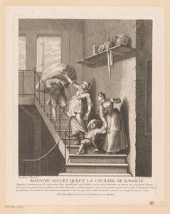 Ragotin träffade två damer på en fälla Dålig framgång som Ragotins hövlighet hade (titel på objekt) Scener från Roman Comique van Scarron (serietitel) av Jean Baptiste Oudry