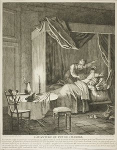 Äventyret med krukan i kammaren, plansch fyra ur Scènes du Roman Comique av Jean Baptiste Oudry