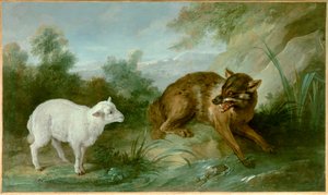 Vargen och lammet. Illustration av en fabel av Jean de La Fontaine (1621-1695). Målning av Jean Baptiste Oudry (1686-1755)