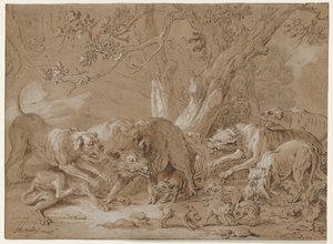 Vild sugga och hennes unga attackerade av hundar, 1748. av Jean Baptiste Oudry