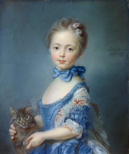 Porträtt av den unga flickan med en katt” Pastellmålning av Jean-Baptiste Perroneau (Jean Baptiste Perronneau) (1715-1783)