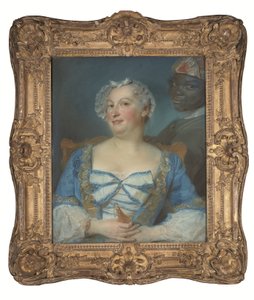 Porträtt av en kvinna i blå klänning och hennes svarta betjänt av Jean Baptiste Perronneau