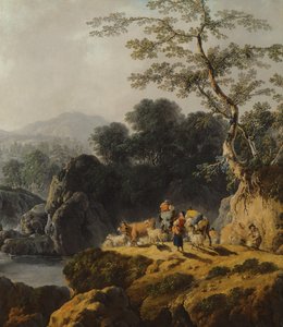 Ett floddalslandskap med herdar och resenärer av Jean Baptiste Pillement