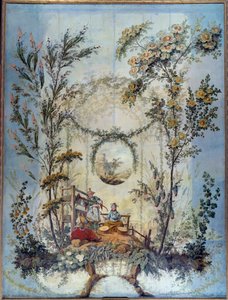 Chinoiserie: Dekorativ panel som representerar en kinesisk scen, regisserad av Jean Pillement (1728-1808)