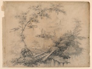 Teckning, Chinoiserie-fantasi, ca 1780 av Jean Baptiste Pillement