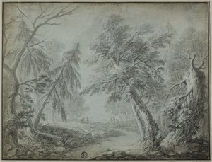 Skog med bäck och figurer av Jean Baptiste Pillement