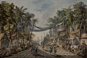 Marknadsscen i en imaginär orientalisk hamn, ca. 1764 (olja på duk) av Jean Baptiste Pillement