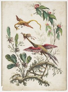 Prydnad. Chinoiserie. Blommor och fåglar., 1770 av Jean Baptiste Pillement