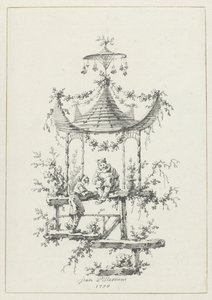 Prydnadskomposition i chinoiserie stil Ornamental design i chinoiserie-stil för Deuxième Cahier de six Baraques Chinoises (serietitel) av Jean Baptiste Pillement