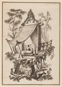 Tre figurer under tältet av Jean Baptiste Pillement