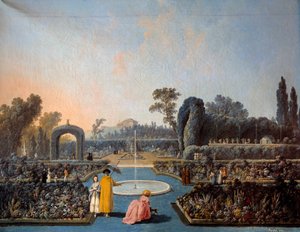 Utsikt över Benficas trädgårdar i Lissabon Målning av Jean Pillement (1728-1808) 1785 Paris, dekorativ konst
