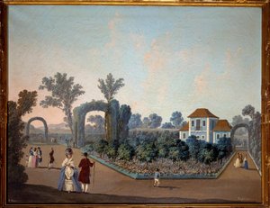Utsikt över Benficas trädgårdar i Lissabon 1785 Akvarell av Jean Pillement (1728-1808) 1785 Paris, dekorativ konst av Jean Baptiste Pillement
