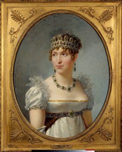Porträtt av drottning Hortense de Beauharnais (1783-1837) Drottning av Holland, hustru till Louis Bonaparte Hon är dotter till imponen Josephine de Beauharnais och mor till den blivande Napoleon III. Målning av Jean Baptiste Regnault (1754-1829) 1810 sön.