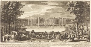 Utsikt över Bassin de Neptunus i Versailles trädgård av Jean Baptiste Rigaud
