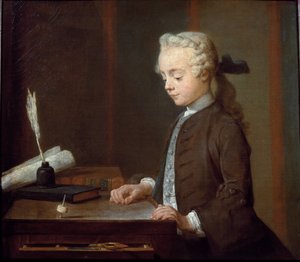 Pojke med snurra (eller barn med teetotum) - olja på duk av Jean Baptiste Simeon Chardin