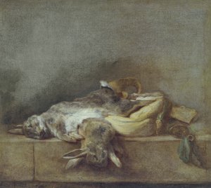 Stilleben med kaniner, en Gamebag och ett pulverhorn, c.1755 av Jean Baptiste Simeon Chardin