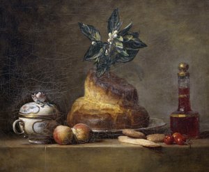 Stilleben med brioche av Jean-Baptiste Simeon Chardin