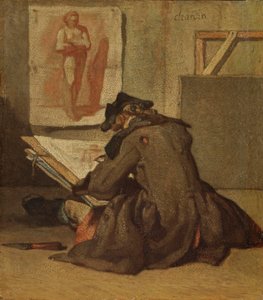Ung studentteckning (olja på ek) av Jean Baptiste Simeon Chardin