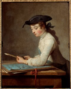 Ung serietecknare snida sin penna. Målning av Jean Baptiste Simeon Chardin (1699-1779) av Jean Baptiste Simeon Chardin