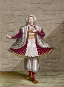 En flicka från Naxos, tavla 71 från "Collection of One Hundred Prints Representing the Different Nations of the Levant" av Charles de Ferriol, graverad av Gerard Scotin (1671-1716), 1707-08 (färgad gravyr). av Jean Baptiste Vanmour