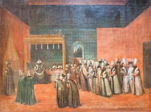 Sultan Ahmed III tar emot en europeisk ambassadör, ca 1725 (olja på duk) av Jean Baptiste Vanmour