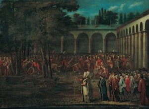 Ambassadorialdelegationen som passerar genom Topkapı -palatsets andra innergård av Jean Baptiste Vanmour