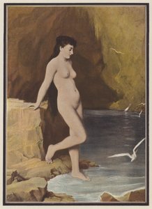 Nymf i en grotta (färg litho)