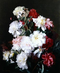 Stilleben av blommor (olja på duk)