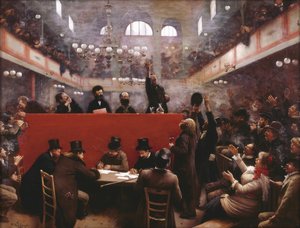 Vid Graffards mötessal Möte i Graffard Hall, 1884 av Jean Beraud