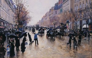 Boulevard Poissonière i regn, ca 1880 (olja på duk) av Jean Beraud
