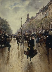 Fyra på eftermiddagen vid Carrefour Drouot och Grand Boulevard, ca 1895