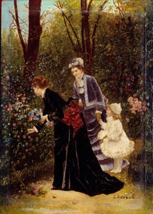I trädgården. Målning av Jean Beraud (1849-1935) av Jean Beraud