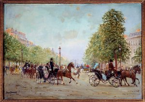 La promenade aux Champs-Elysees Målning av Jean Beraud (1849-1935) 1800-talet. Dim 0,38 x 0,55 m Paris, Musee Carnavalet av Jean Beraud