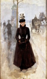 Parisisk kvinna på boulevarden eller kvinna med muff Målning av Jean Beraud (1849-1935) 1800-talsturer, Musee des Beaux Arts av Jean Beraud
