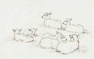 Sex liggande lamm (1820) av Jean Bernard