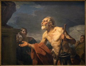 Diogene ber om almone till statyer. (Sinope Diogene kallas cynisk, runt 413-cirka 327 f.Kr.). Målning av Jean Bernard Restout (1732-1797), Olja på duk av Jean Bernard Restout