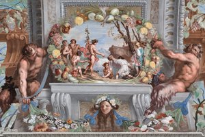 En av de fyrtioen panelerna med scener som berättar om händelserna kring Bacchus