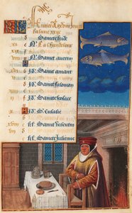 Ludvig XII:s timmar (tidigare Henrik VII:s timmar), kalenderblad för februari månad, ca 1490-1510 (tempera på pergament) av Jean Bourdichon