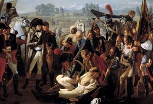 General Charles Antoine Desaix de Veygoux (1768-1800) död i slaget vid Marengo den 14/06/1800 under ögonen på Napoleon Bonaparte (1769-1821) Detalj. Målning av Jean Broc (1771-1850)
